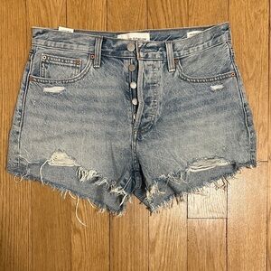Denim Forum Light Blue Distressed Jean Shorts